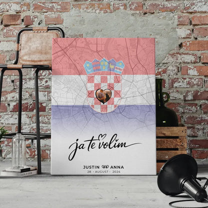 Personalisierte Leinwand Paare Stadtkarte Kroatien Ja Te Volim 4