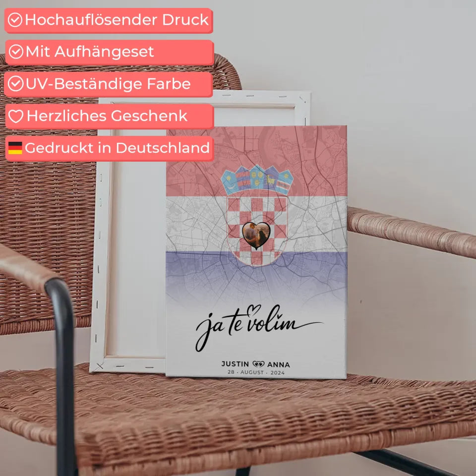 Personalisierte Leinwand Paare Stadtkarte Kroatien Ja Te Volim 5