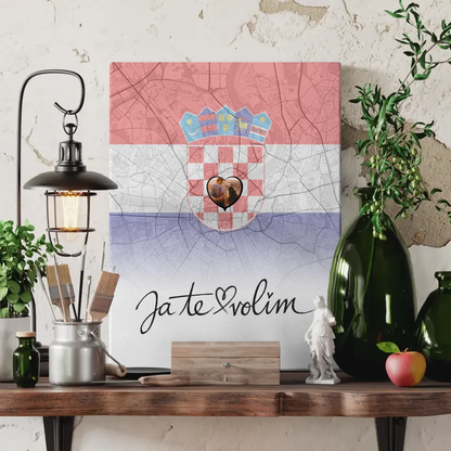 Personalisiertes Foto Leinwand Paare Stadtkarte Kroatien Ja Te Volim