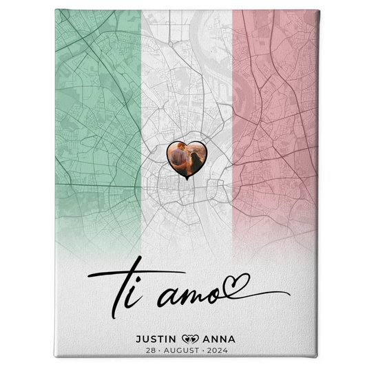 Personalisierte Leinwand Paare Stadtkarte Italien Ti Amo Foto Map Marker