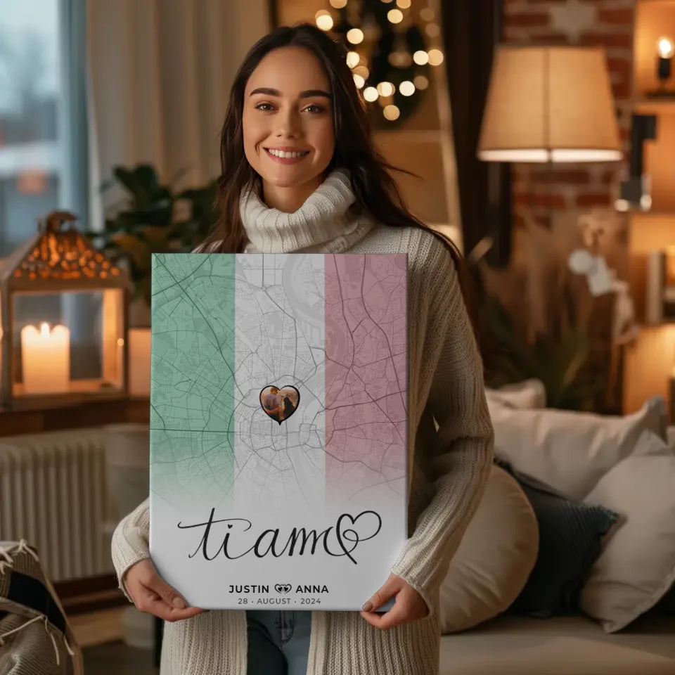 Personalisierte Leinwand Paare Stadtkarte Italien Ti Amo Foto