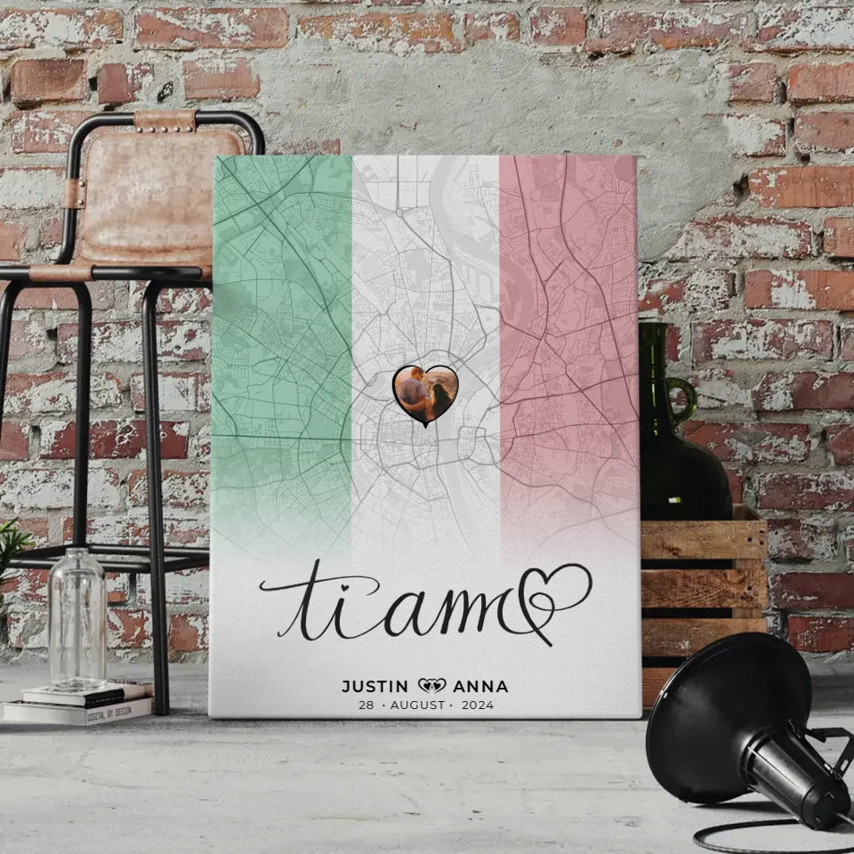 Personalisierte Leinwand Paare Stadtkarte Italien Ti Amo Foto