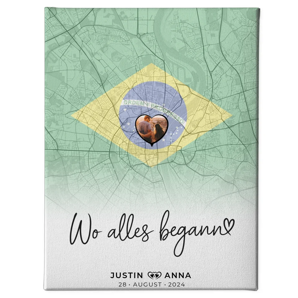 Personalisiert Foto Leinwand Paare Stadtkarte Brasilien Wo Alles Begann 1