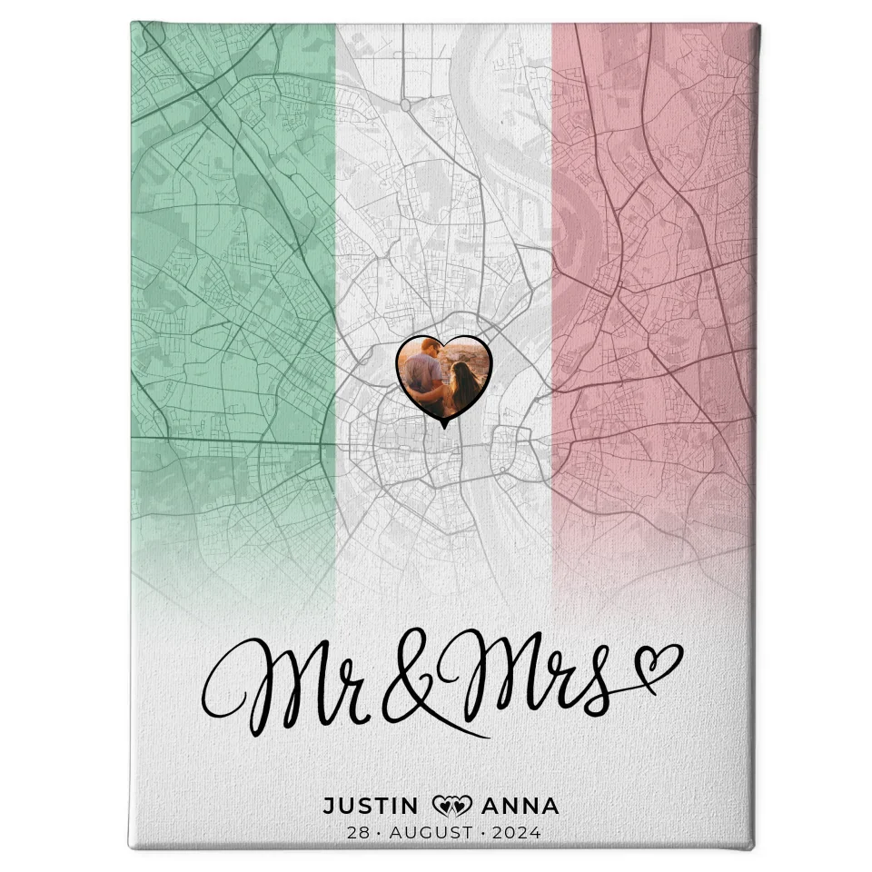 Personalisiertes Foto Leinwand Paar Stadtkarte Italien Mr & Mrs