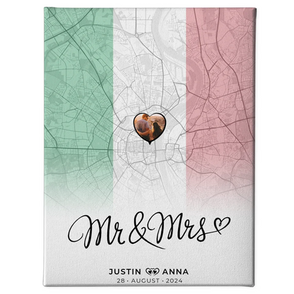 Personalisiertes Foto Leinwand Paar Stadtkarte Italien Mr & Mrs