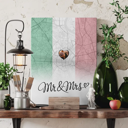 Personalisiertes Foto Leinwand Paar Stadtkarte Italien Mr & Mrs