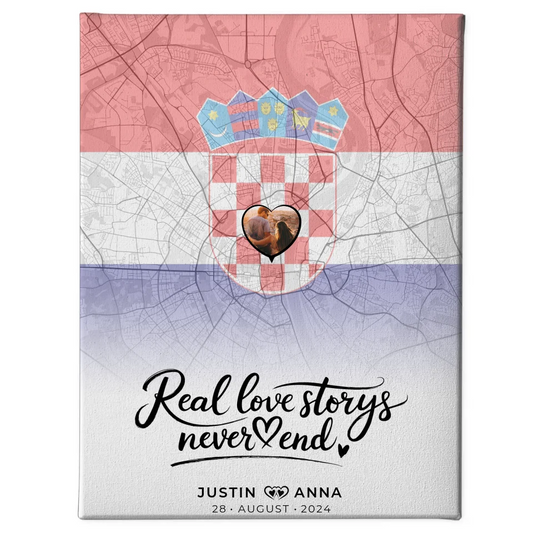 Personalisiertes Foto Leinwand Paare Stadtkarte Kroatien Real Love Storys Never End