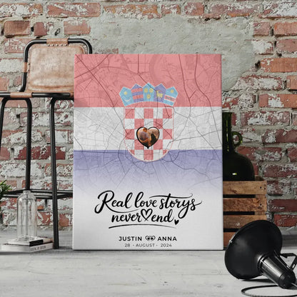 Personalisiertes Foto Leinwand Paare Stadtkarte Kroatien Real Love Storys Never End