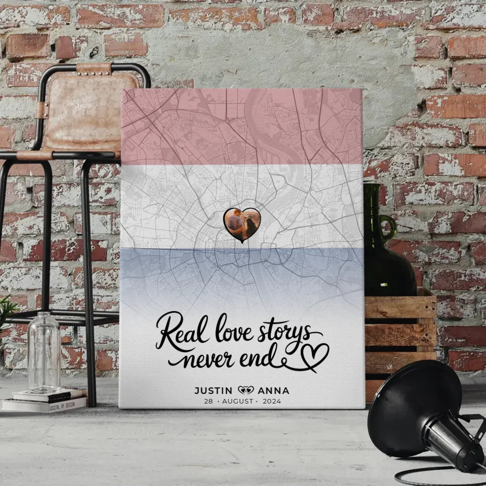 Personalisierte Leinwand Paare Stadtkarte Niederlande Foto Real Love Storys