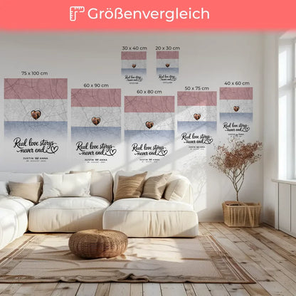 Personalisierte Leinwand Paare Stadtkarte Niederlande Foto Real Love Storys