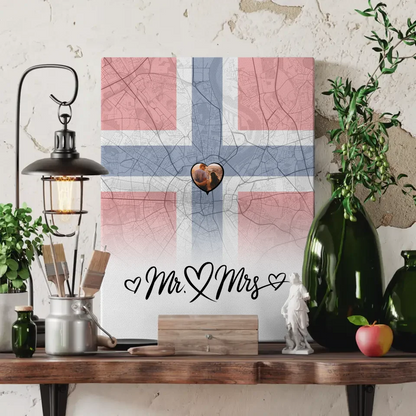 Personalisierte Leinwand Paare Norwegen Stadtkarte Mr & Mrs Foto