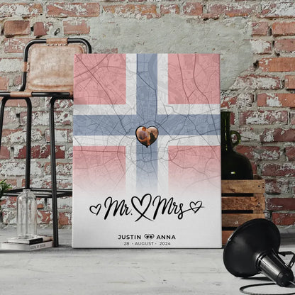 Personalisierte Leinwand Paare Norwegen Stadtkarte Mr & Mrs Foto