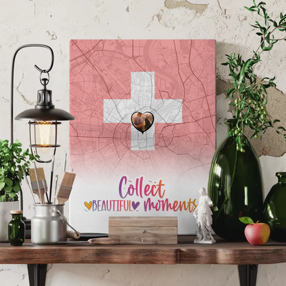 Personalisierte Fotoleinwand Paare Stadtkarte Schweiz Collect Beautyful Moments