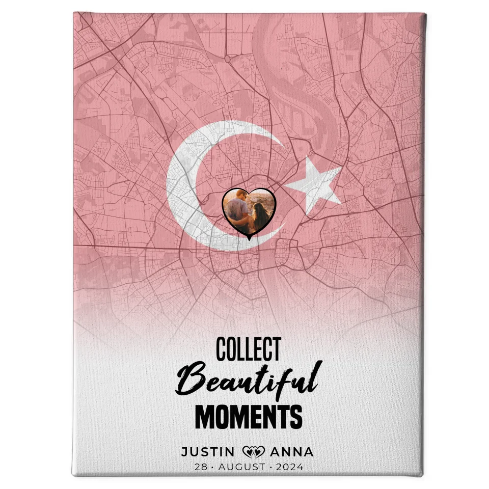 Personalisiertes Foto Leinwand für Paare Stadtkarte Türkei Collect Beautyful Moments