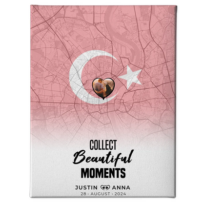 Personalisiertes Foto Leinwand für Paare Stadtkarte Türkei Collect Beautyful Moments