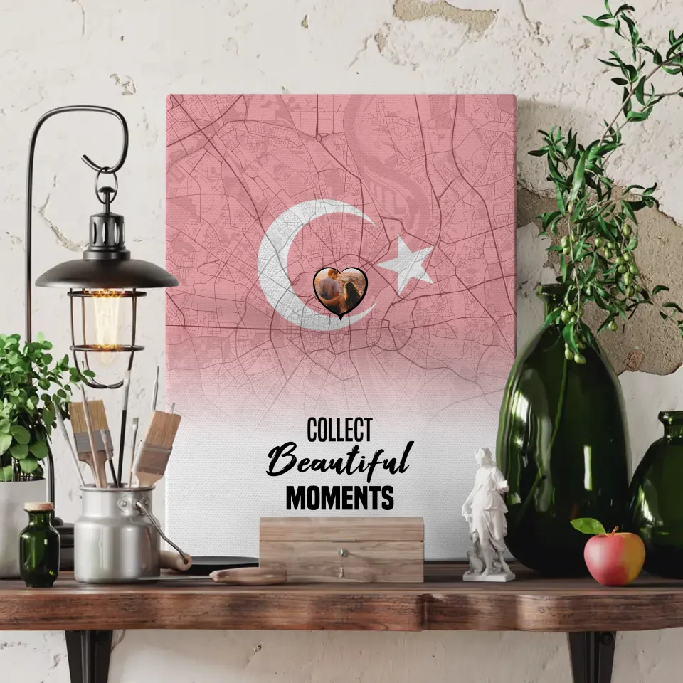 Personalisiertes Foto Leinwand für Paare Stadtkarte Türkei Collect Beautyful Moments