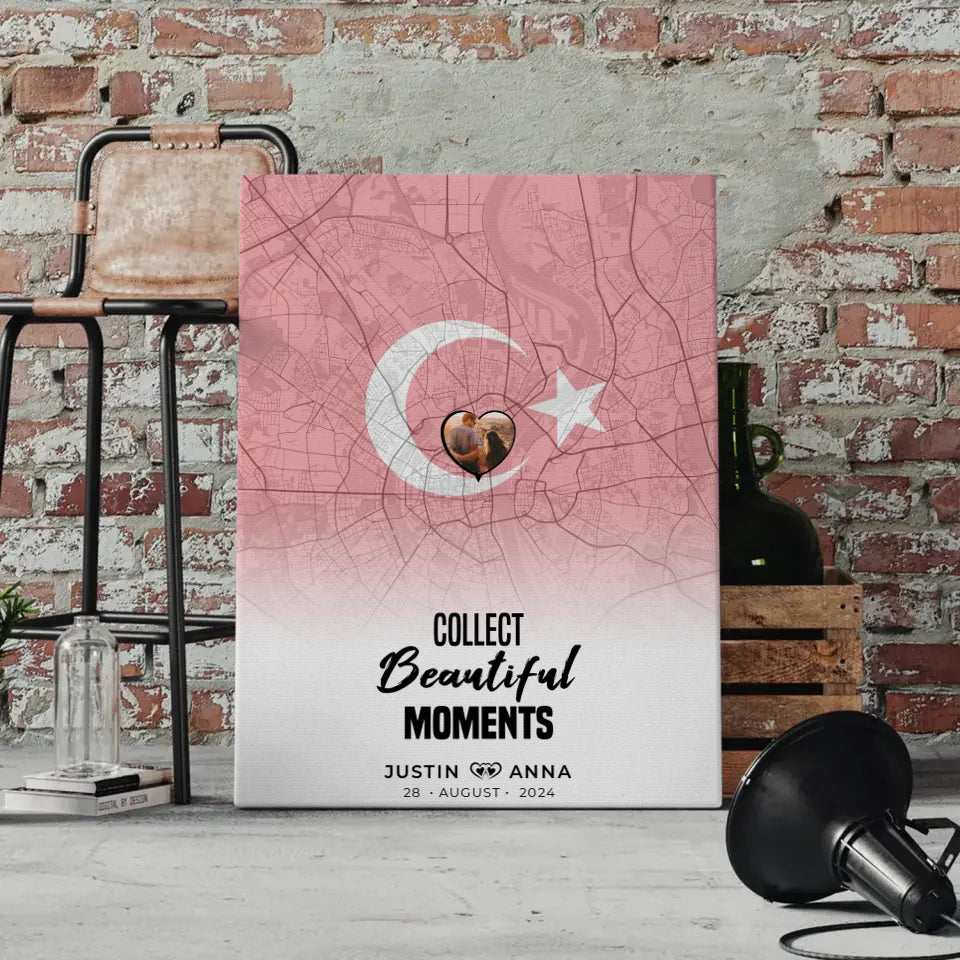 Personalisiertes Foto Leinwand für Paare Stadtkarte Türkei Collect Beautyful Moments