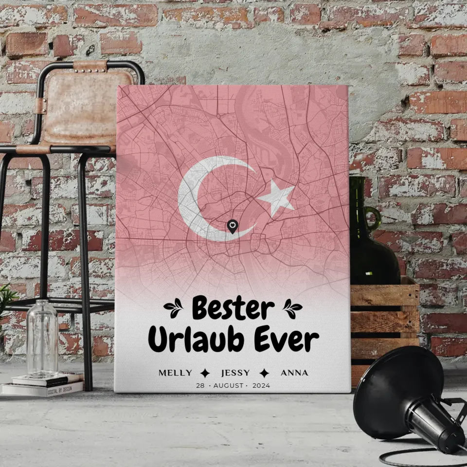 Personalisierte Leinwand Freundinnen Stadtkarte Urlaub Türkei Bester Urlaub Ever 4