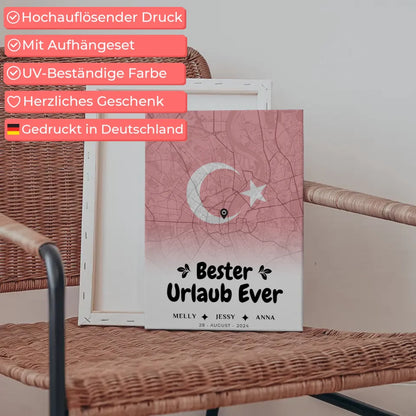 Personalisierte Leinwand Freundinnen Stadtkarte Urlaub Türkei Bester Urlaub Ever 5
