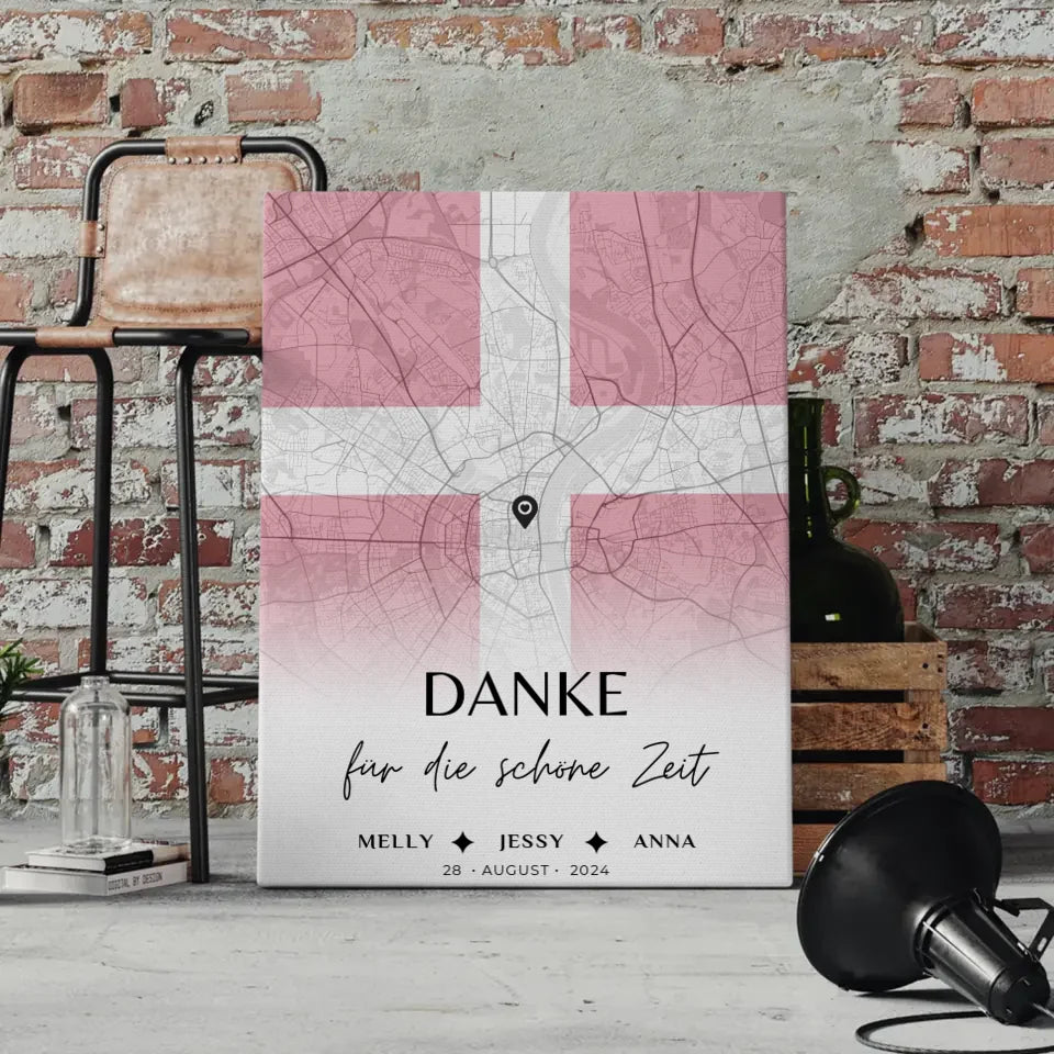 Personalisiertes Leinwandbild Schwester Stadtkarte Dänemark Danke für die schöne Zeit