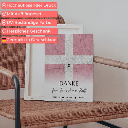 Personalisiertes Leinwandbild Schwester Stadtkarte Dänemark Danke für die schöne Zeit