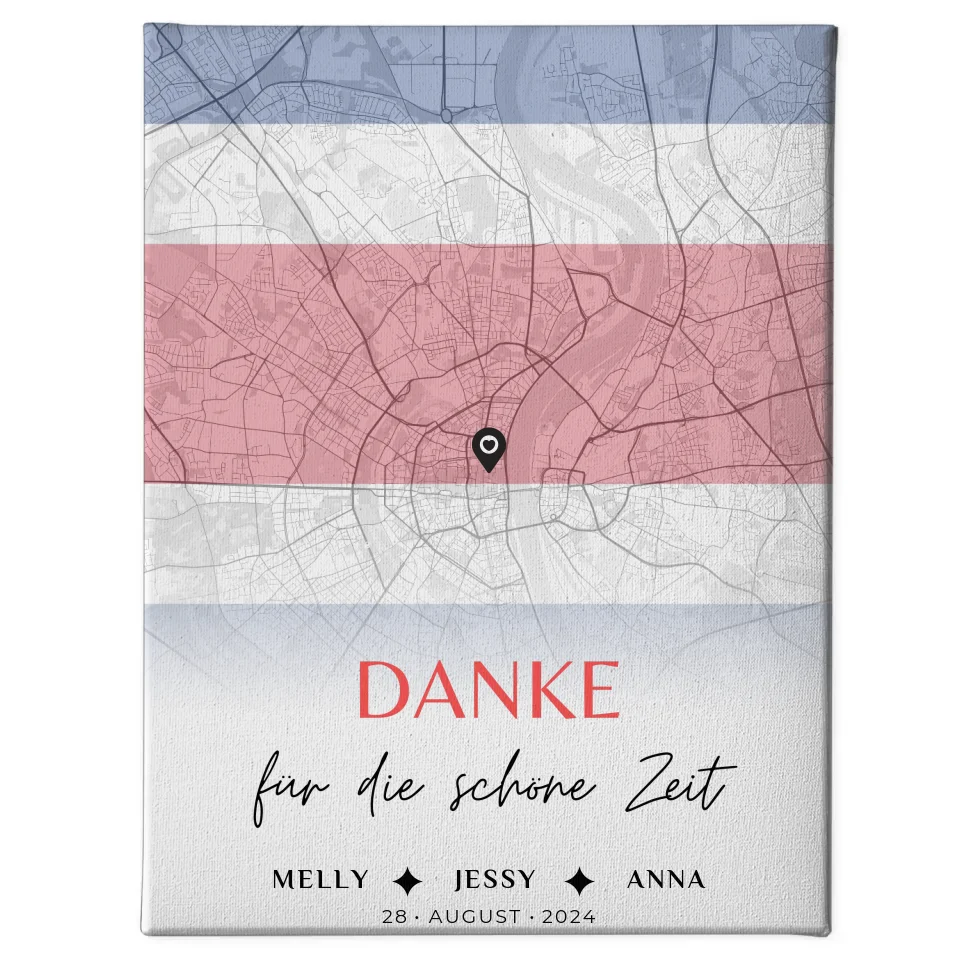 Personalisierte Leinwand Freundinnen Stadtkarte Costa Rica Danke 1