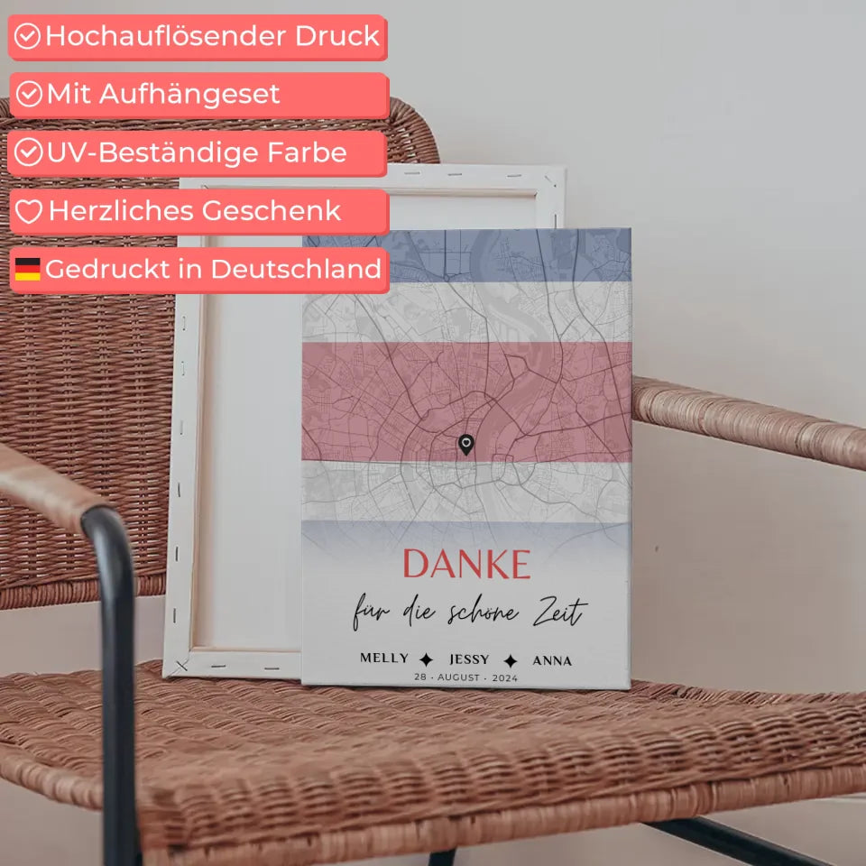 Personalisierte Leinwand Freundinnen Stadtkarte Costa Rica Danke 5