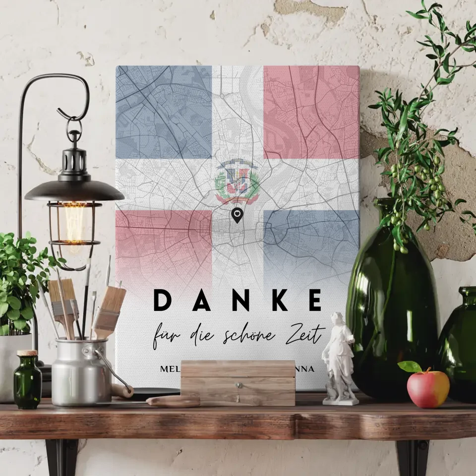 Personalisierte Leinwand Schwester Stadtkarte Dominikanische Republik Urlaub Danke Für Die Schöne Zeit 3