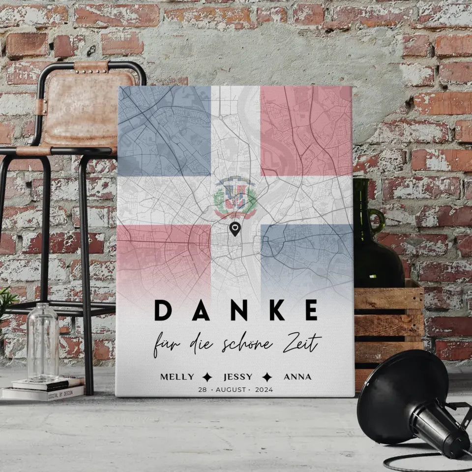 Personalisierte Leinwand Schwester Stadtkarte Dominikanische Republik Urlaub Danke Für Die Schöne Zeit 4
