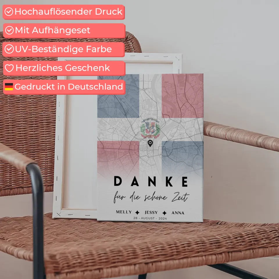 Personalisierte Leinwand Schwester Stadtkarte Dominikanische Republik Urlaub Danke Für Die Schöne Zeit 5