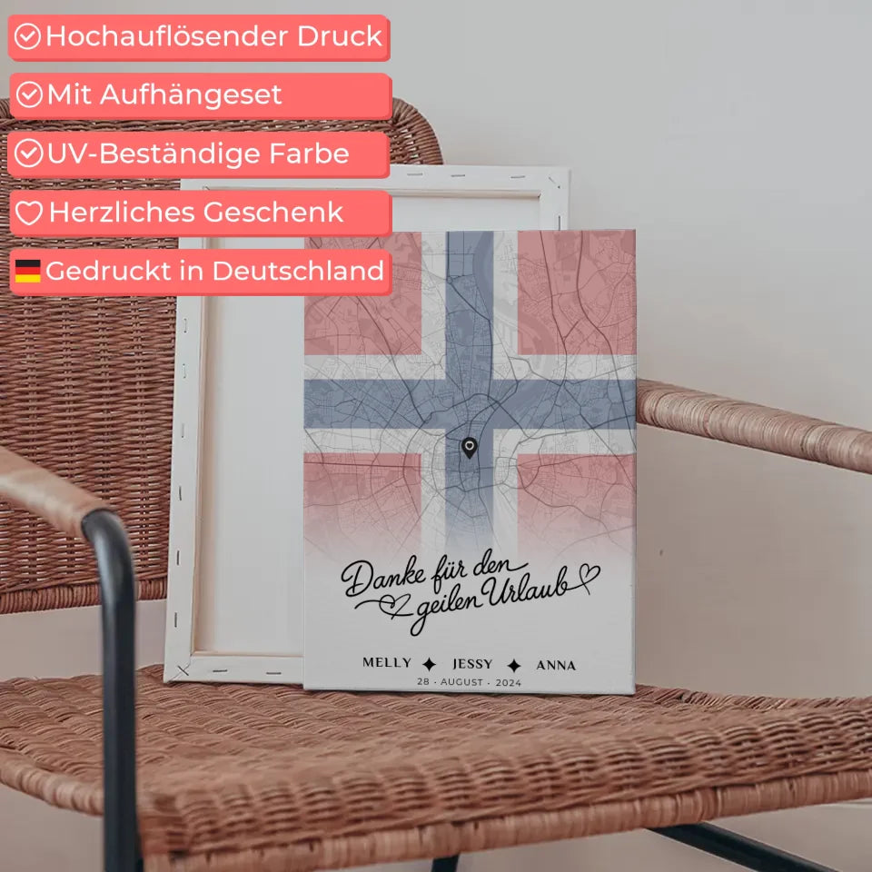 Personalisierte Leinwand Schwester Stadtkarte Norwegen Urlaub Danke