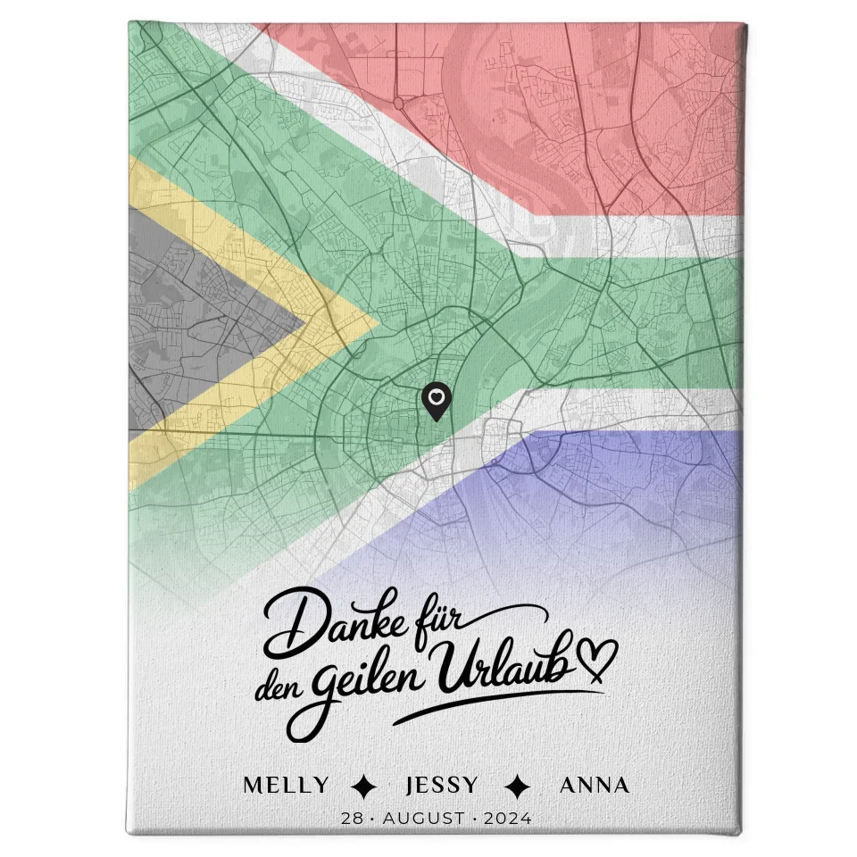 Personalisierte Leinwand Freundinnen Stadtkarte Urlaub Südafrika 1