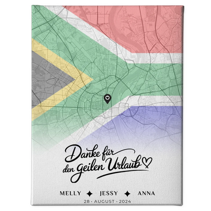 Personalisierte Leinwand Freundinnen Stadtkarte Urlaub Südafrika 1