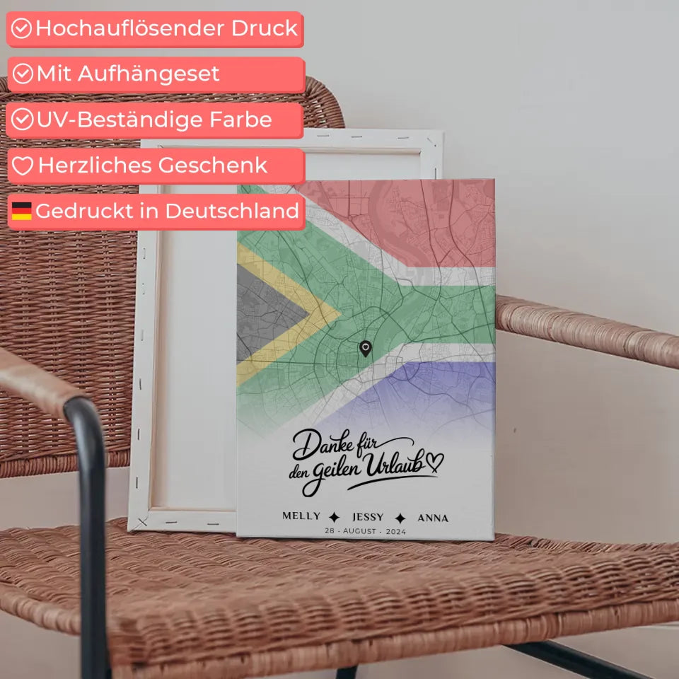 Personalisierte Leinwand Freundinnen Stadtkarte Urlaub Südafrika 5