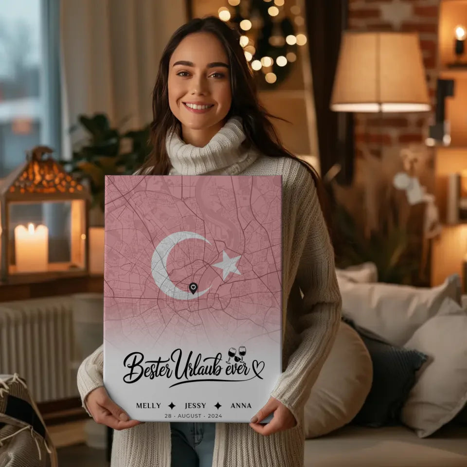 Personalisiertes Leinwandposter Freundinnen Stadtkarte Türkei Urlaub