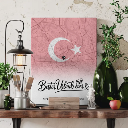 Personalisiertes Leinwandposter Freundinnen Stadtkarte Türkei Urlaub