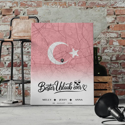 Personalisiertes Leinwandposter Freundinnen Stadtkarte Türkei Urlaub