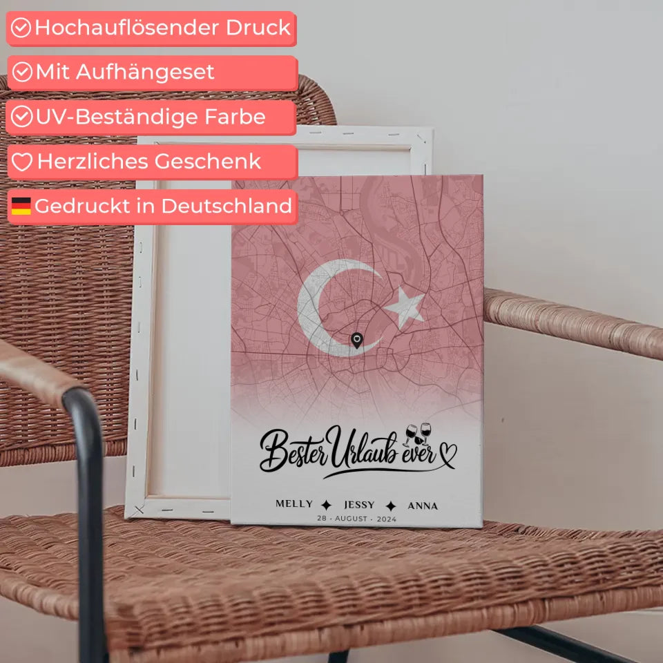 Personalisiertes Leinwandposter Freundinnen Stadtkarte Türkei Urlaub