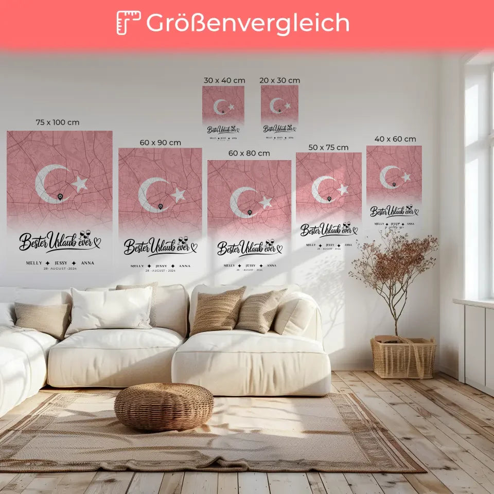 Personalisiertes Leinwandposter Freundinnen Stadtkarte Türkei Urlaub