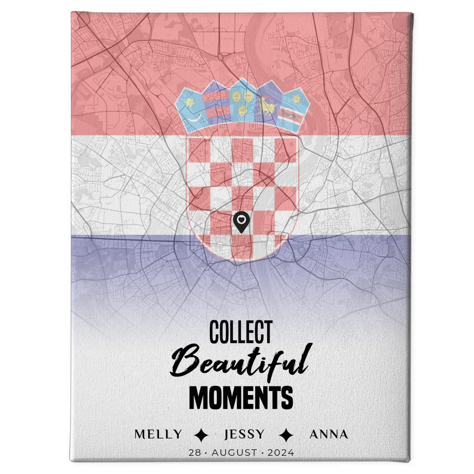 Personalisiertes Leinwandbild für Freundinnen Stadtkarte Kroatien 1