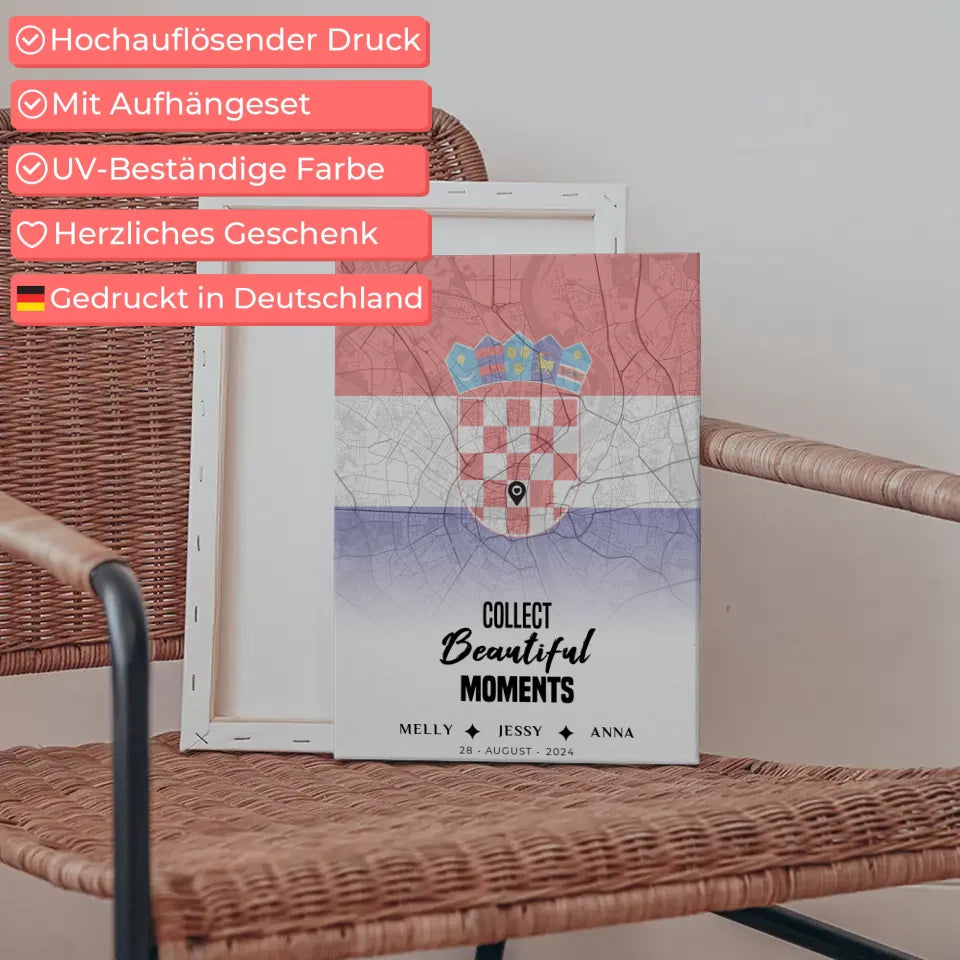 Personalisiertes Leinwandbild für Freundinnen Stadtkarte Kroatien 5