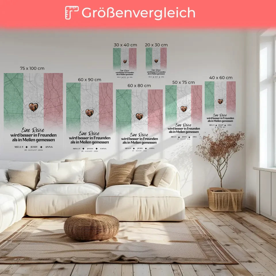 Personalisiertes Leinwandposter Freundinnen Stadtkarte Foto Italien besser in Freunden gemessen