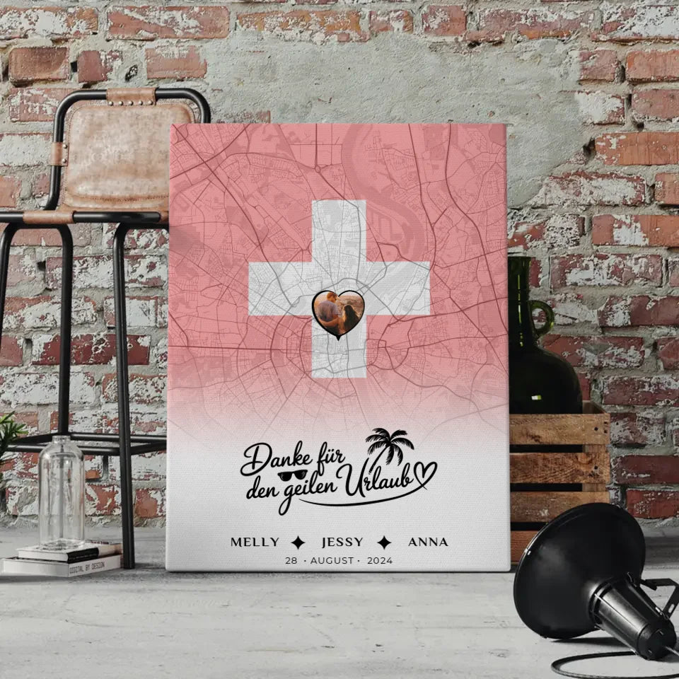 Personalisiertes Leinwand Foto Stadtkarte für Schwester Danke Schweiz 4