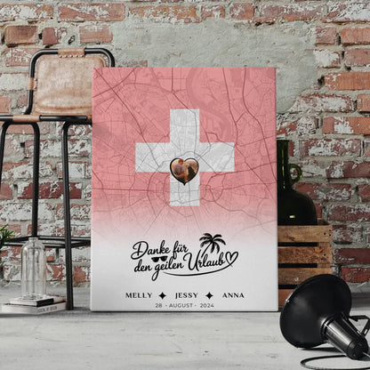 Personalisiertes Leinwand Foto Stadtkarte für Schwester Danke Schweiz 4