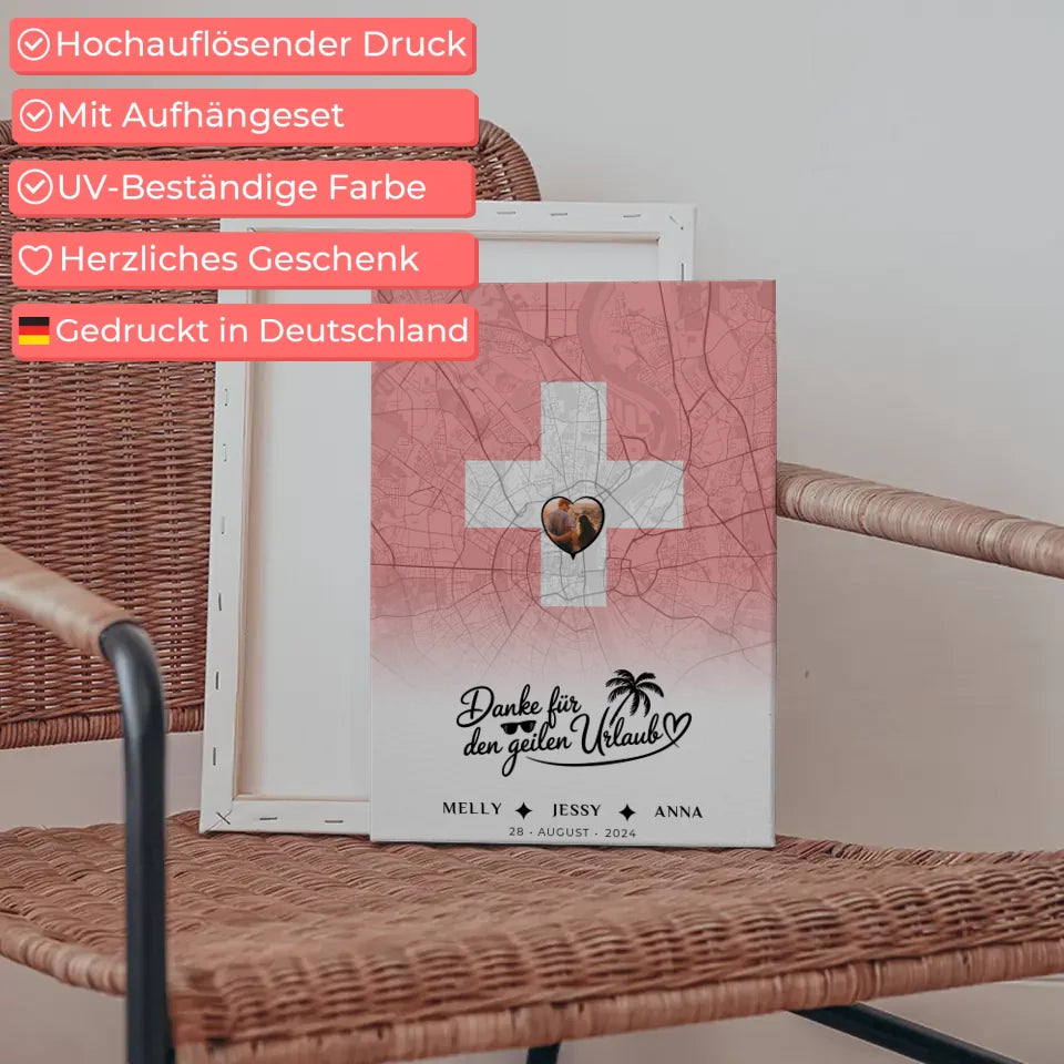 Personalisiertes Leinwand Foto Stadtkarte für Schwester Danke Schweiz 5