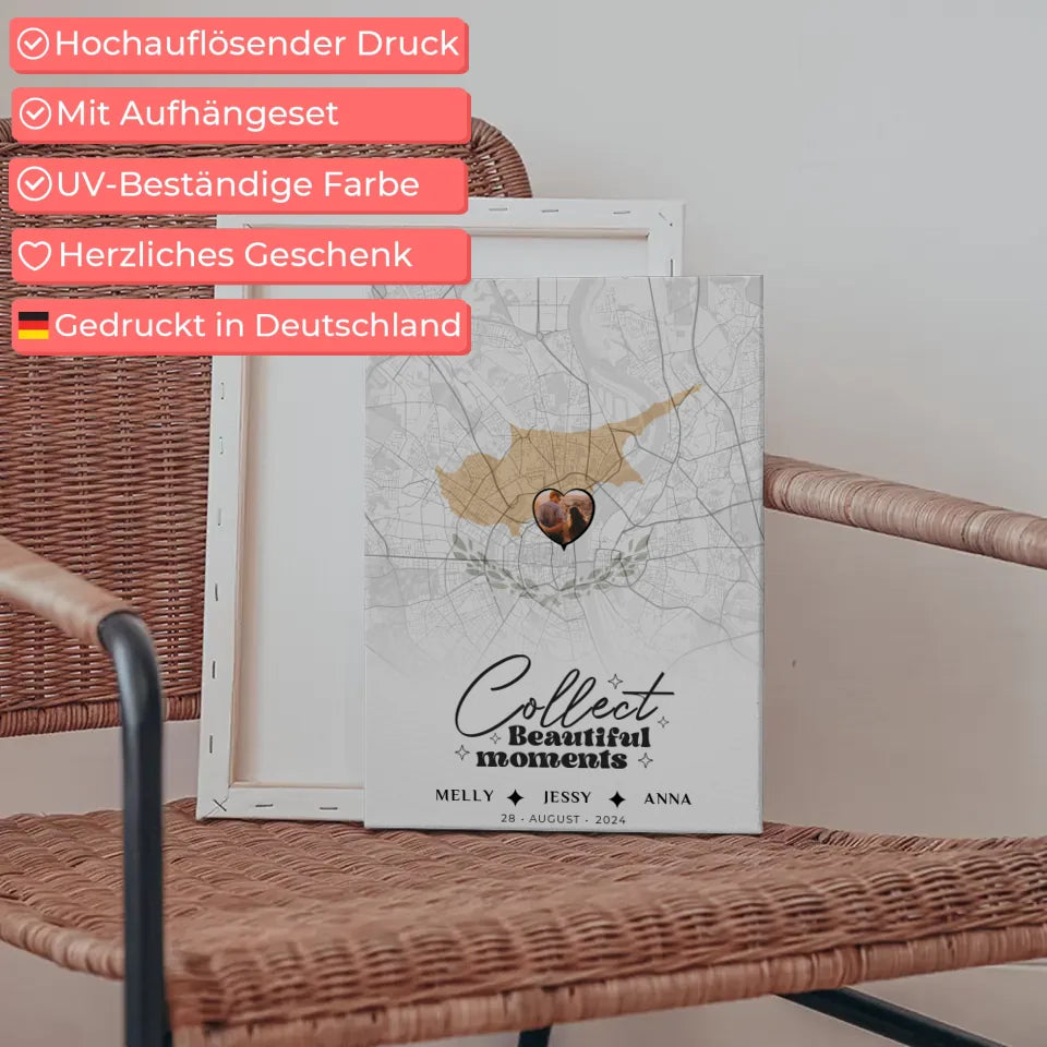 Personalisierte Leinwand Freundinnen Zypern Stadtkarte Foto 5