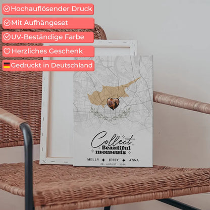 Personalisierte Leinwand Freundinnen Zypern Stadtkarte Foto 5