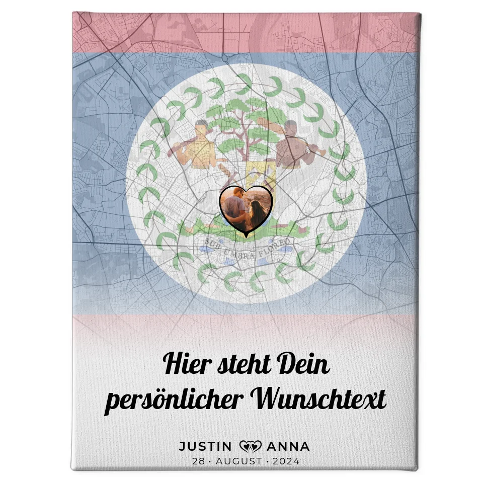 Personalisierte Leinwand Paare Stadtkarte Foto Belize eigener Wunschtext 1