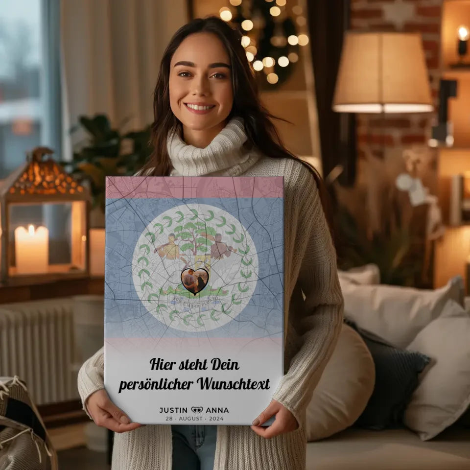 Personalisierte Leinwand Paare Stadtkarte Foto Belize eigener Wunschtext 2