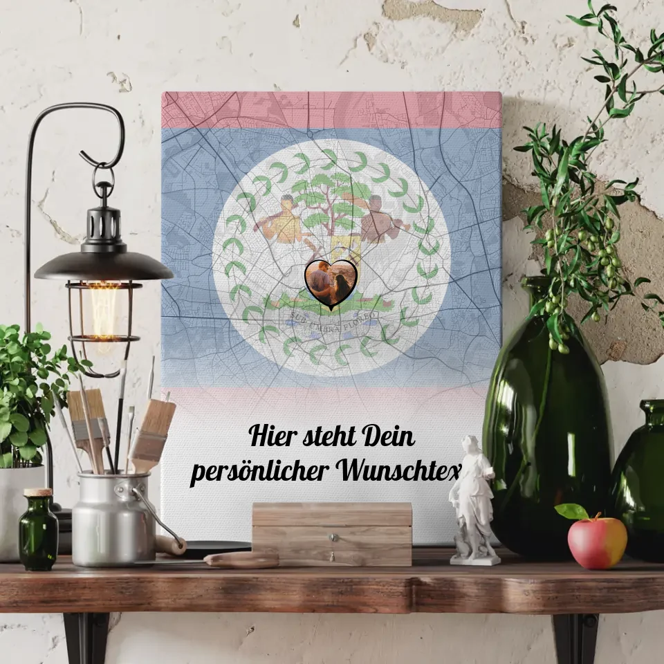 Personalisierte Leinwand Paare Stadtkarte Foto Belize eigener Wunschtext 3
